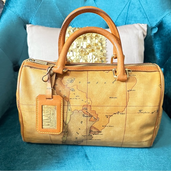 Alviero Martini Handbags - Alviero Martini (Preloved Geo Map Print Classic Boston Bag